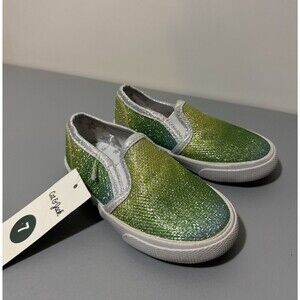 Cat & Jack Girl's Children Shoes Slip On Multi Color Green Size 7
